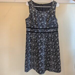 Talbots Black White Floral Linen Blend Dress Size 10